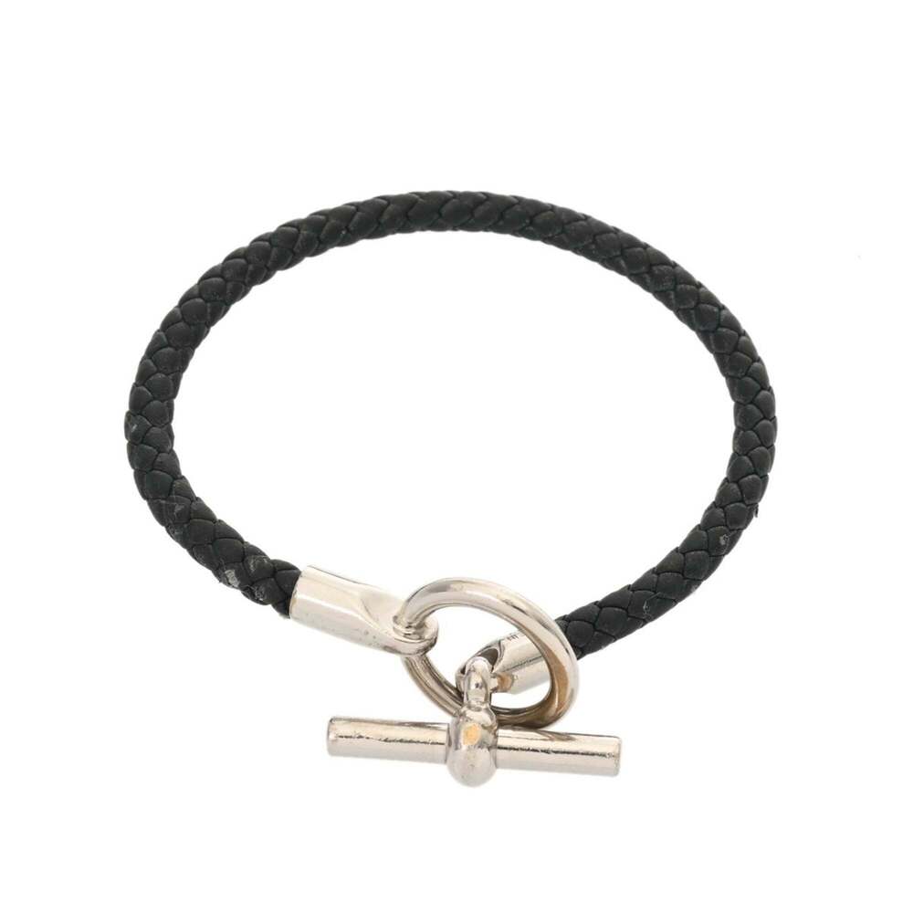 HERMES Glenan Bracelet, Black Leather, Silver Hardware, Men's/Women's, B Rank... - Picture 2 of 11